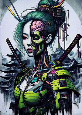 Cyberpunk Geisha with Robotic Elements