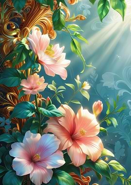 Floral arrangement with light and gold accents