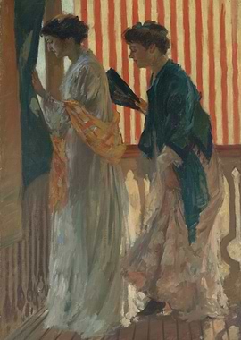 Two Women on a Balcony Painting