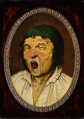 Yawning Man Portrait in Oval Frame