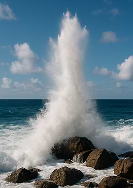 Ocean wave crashing on rocks