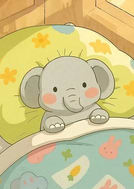 Cute Elephant in Bed Illustration