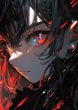 Anime Girl with Fiery Eyes