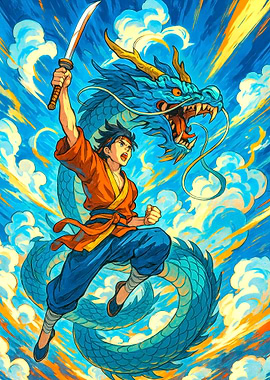 Hero and Dragon in Dynamic Action