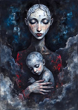 Mother and Child in Dark Embrace