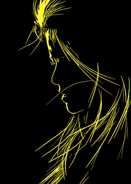 Yellow Line Art Portrait on Black