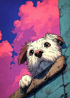 Cute Dog Peeking Over Wall