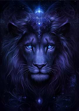 Mystical Blue Lion Portrait