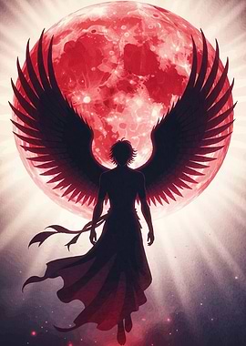Winged Figure Red Moon