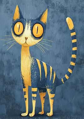 Stylized Cat Illustration with Yellow Eyes