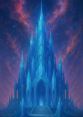Fantasy Crystal Castle Under a Starry Sky