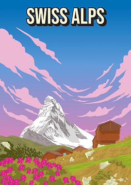 Swiss Alps Pixel Art Landscape Poster