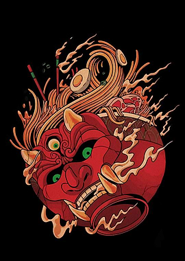 Demon Ramen Bowl Illustration