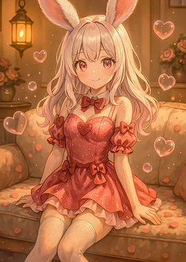 Anime Girl with Bunny Ears and Dress