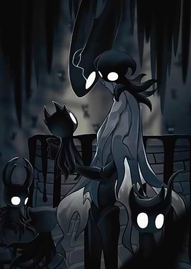 Hollow Knight characters in dark setting