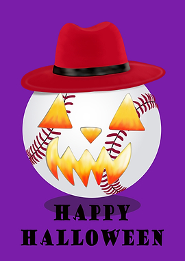 Baseball Halloween Jack-o'-lantern with Hat