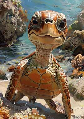 Cute Sea Turtle Portrait