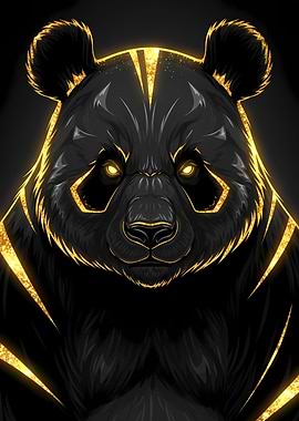 Golden Panda Portrait on Black Background