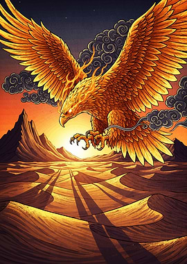 Fiery Phoenix Rising Desert Landscape