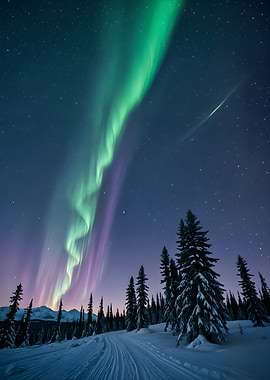 Aurora Borealis over Snowy Landscape
