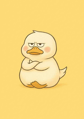Grumpy Cartoon Duck with Arms Crossed