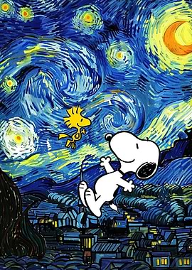 Snoopy and Woodstock Starry Night Parody