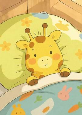 Cute Giraffe in Bed Illustration