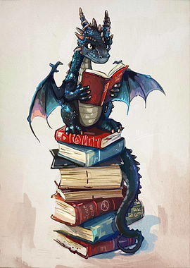 Dragon Reading Stack Books