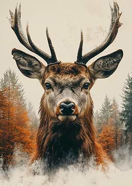 Majestic Deer Portrait in Autumn Forest