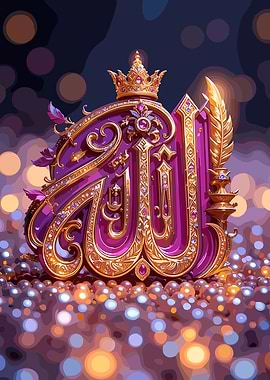 Allah Symbol with Crown and Jewels