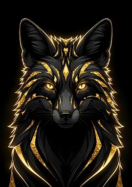 Golden Fox Portrait on Black Background
