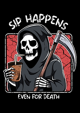 Grim Reaper Coffee Break Illustration