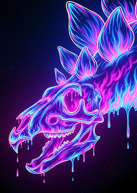 Neon Stegosaurus Skull