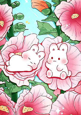 Cute Bunnies Flowers
