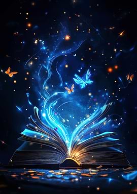 Magical Book with Butterflies and Stars