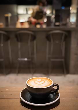 Latte Art Coffee in Cafe Setting