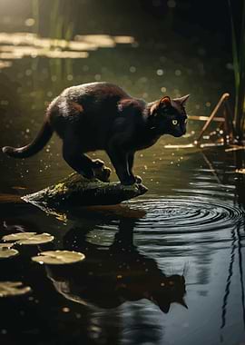 Black Cat on Mossy Log
