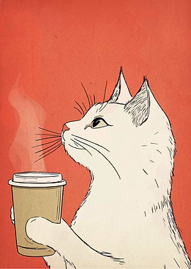 Cat with Coffee Cup Illustration