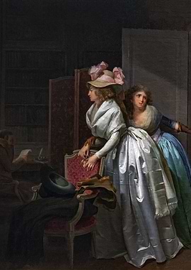 Two Women and a Reader Painting