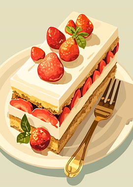 Strawberry Cake Slice Illustration