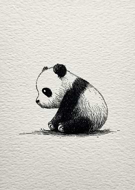 Panda Cub Ink Drawing