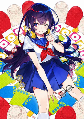 Anime Girl with Headphones and Smartphone