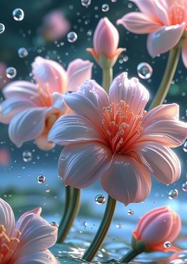 Pink Flowers with Water Droplets
