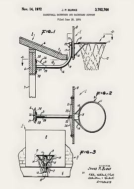 Basketball Backboard and Support Patent Drawing