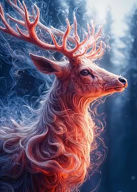 Mystical Deer Portrait in Winter Forest