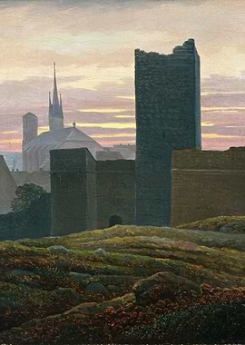 Castle Ruins at Sunset Painting