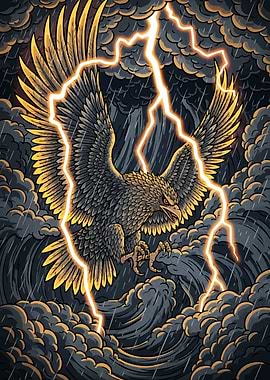 Eagle in Storm with Lightning