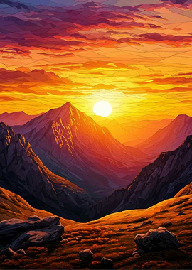 Mountain Sunset Landscape Digital Art