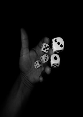Hand with Dice in Black and White