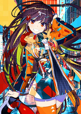 Anime Girl in Colorful Urban Setting